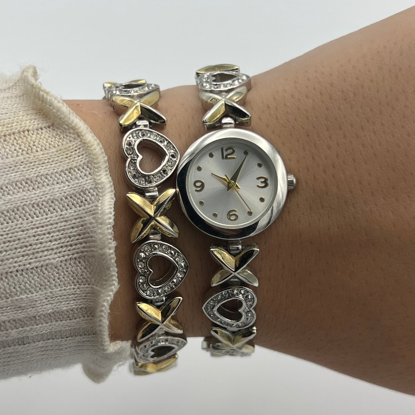 RARE Two-Toned Heart Watch & Bracelet Set