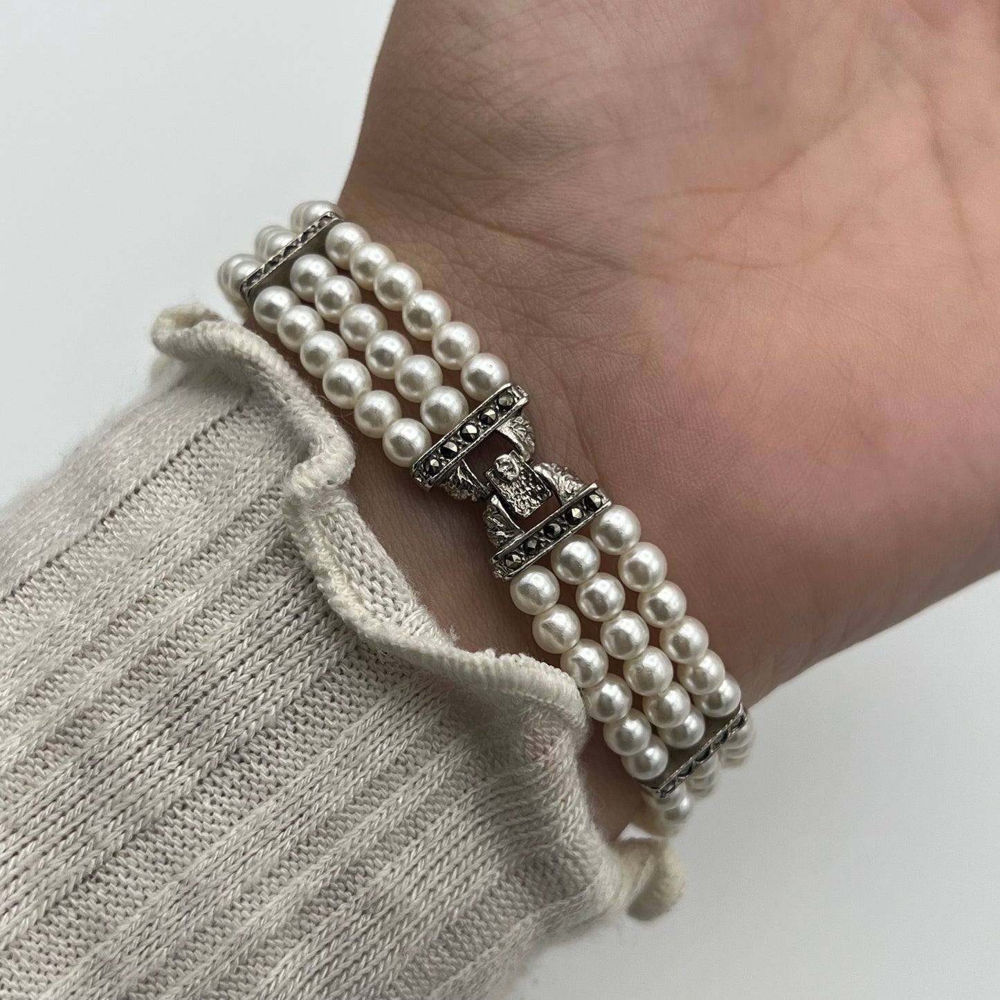 Pearl Diamanté Silver-Toned Watch
