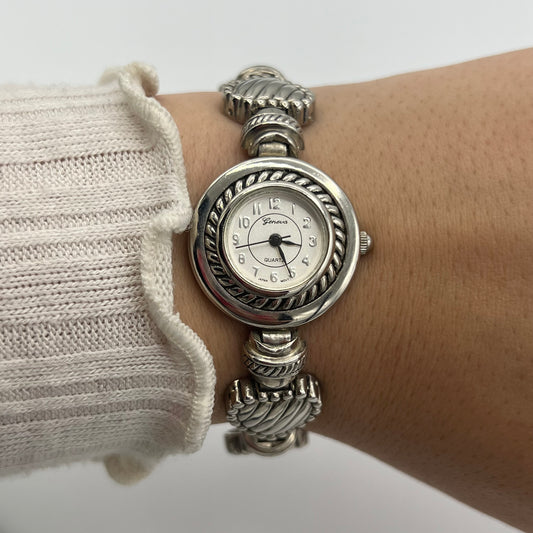 Silver-Toned Heart Strap Watch