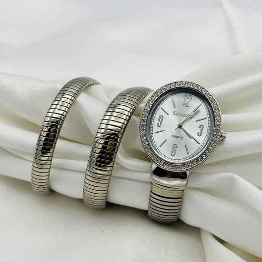Chic Silver-Toned Wrap Watch Similar to the Bvlgari Serpenti Watch Price: ~$7,000