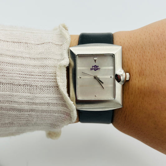 Silver-Toned Leather Watch