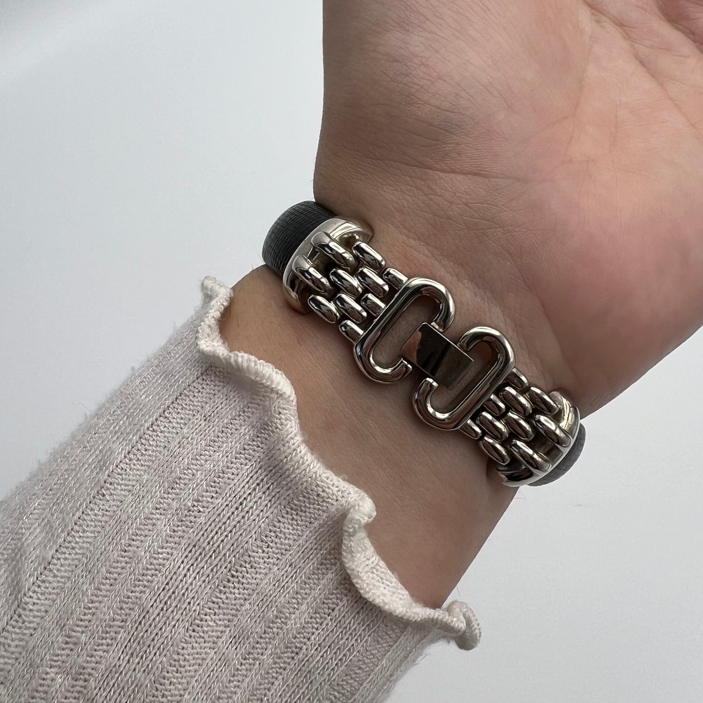 Two-Toned Black Leather Watch