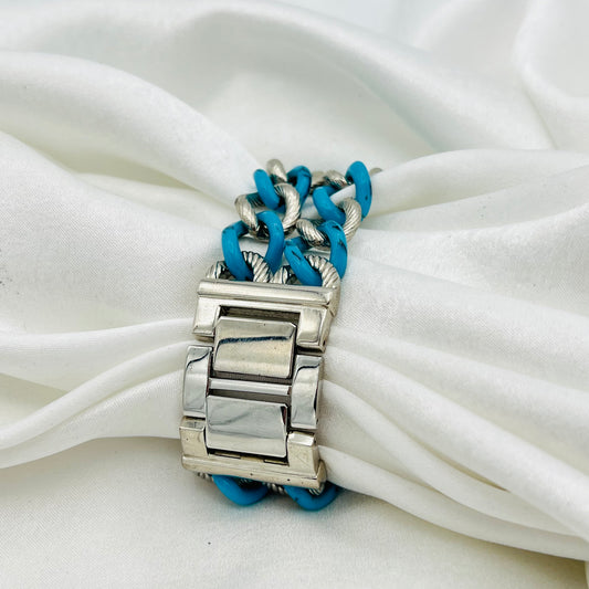 Turquoise Silver-Toned Chain Watch
