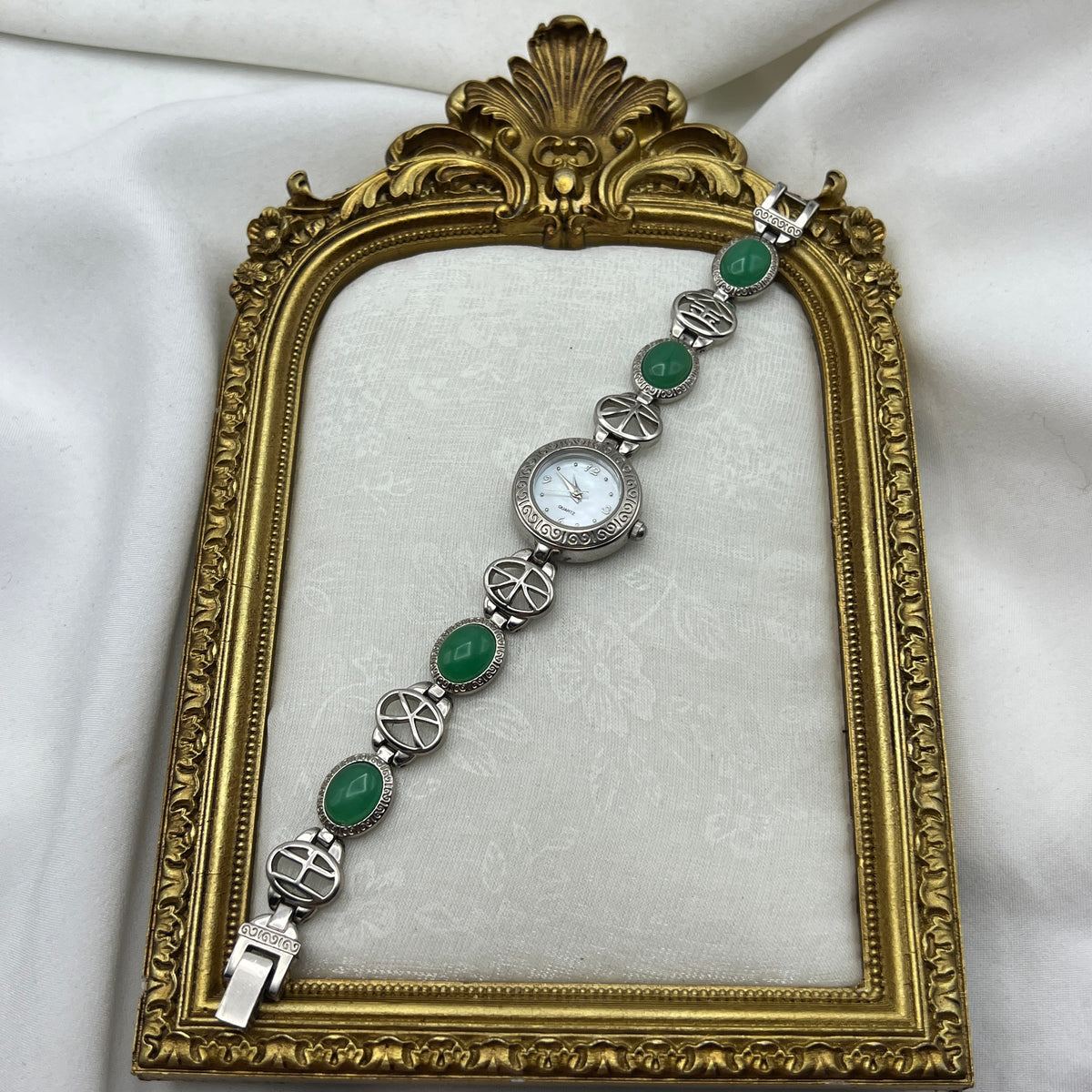 Green Cabochon Peace Sign Watch