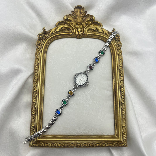 Stunning Art Deco Watch with Multi-Colored Gemstones
