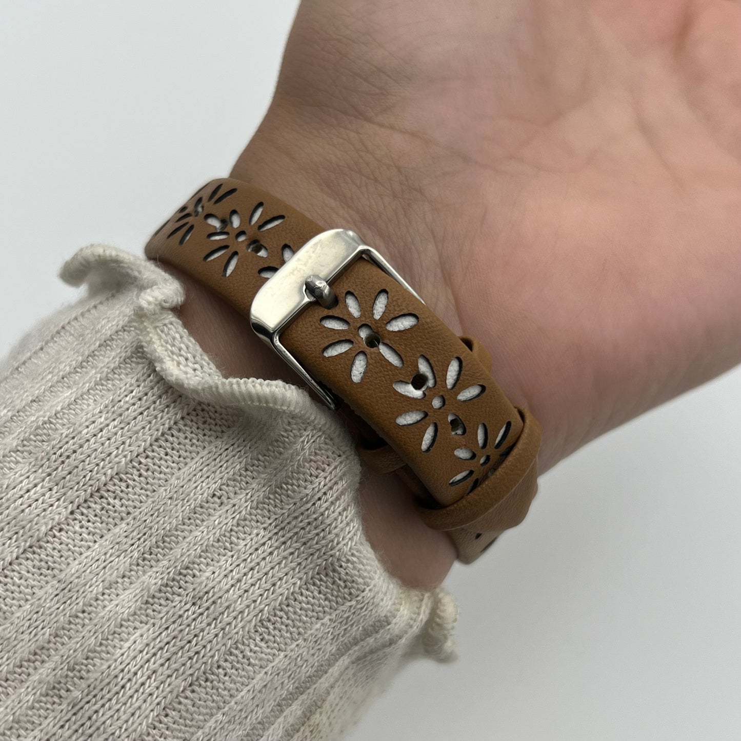 Brown Leather Flower Detailed Watch