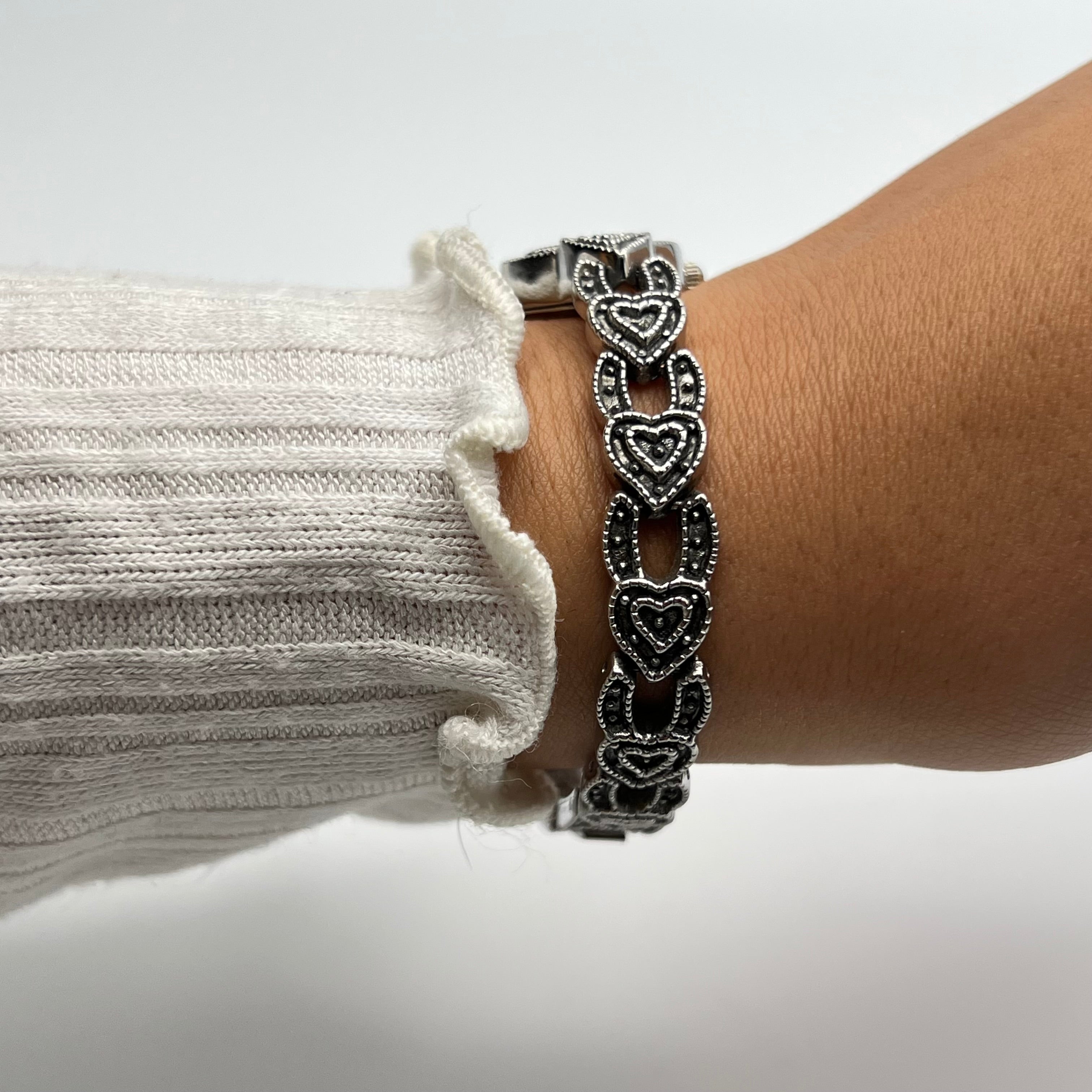 🩶 Silver-Toned Heart Art Deco Watch