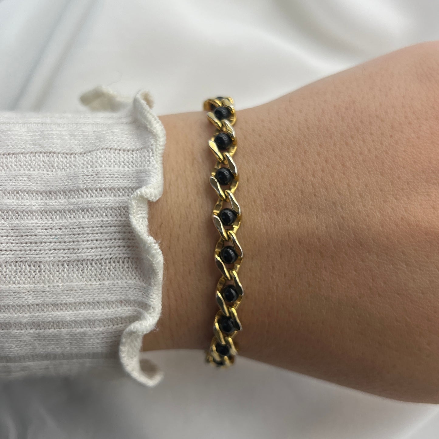 Avon Gold-Tone Black Beaded Bracelet