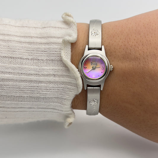 💜💞 Silver-Toned Watch with Iridescent Dial