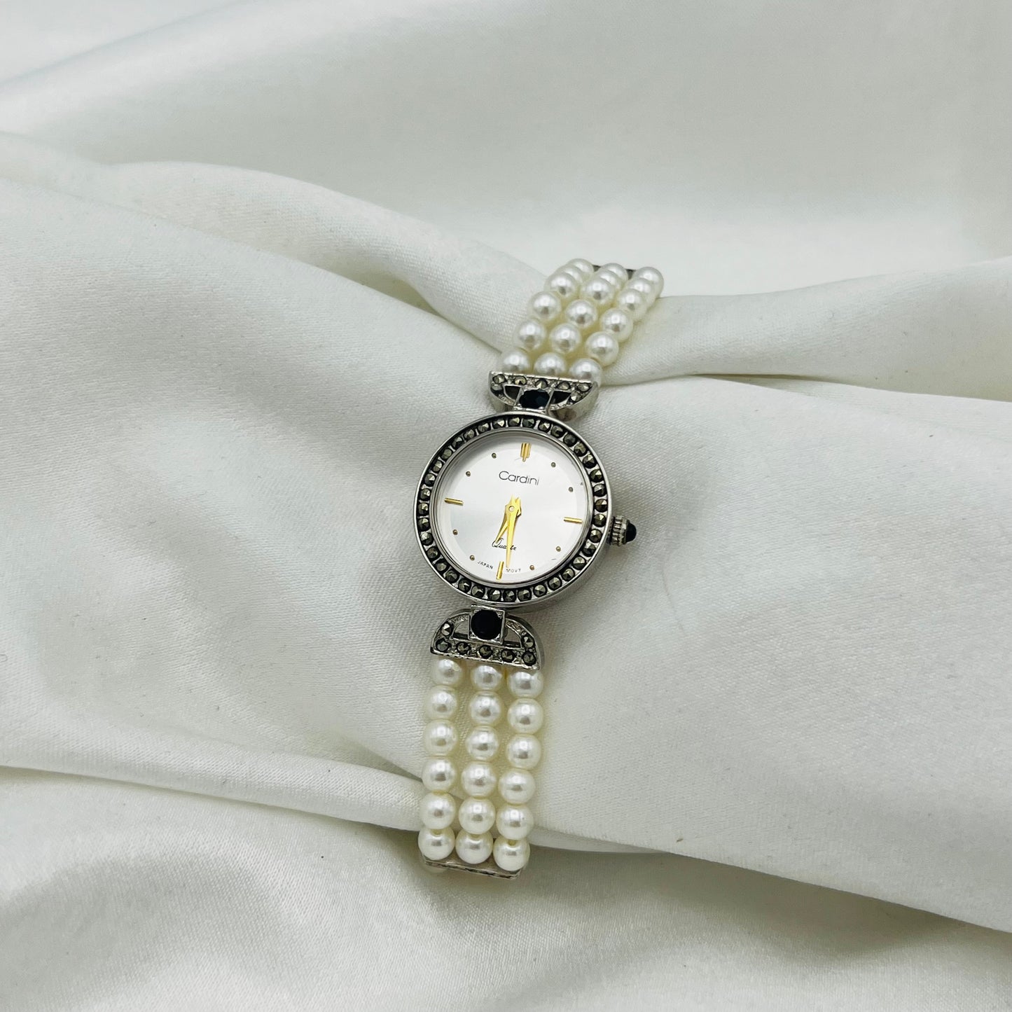 Pearl Diamanté Silver-Toned Watch