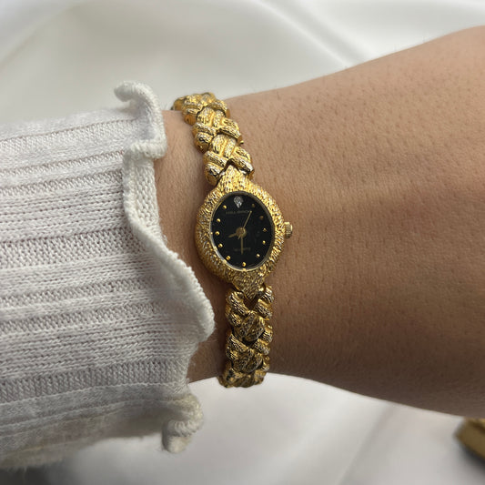 Helbros Gold-Tone Watch with Black Dial