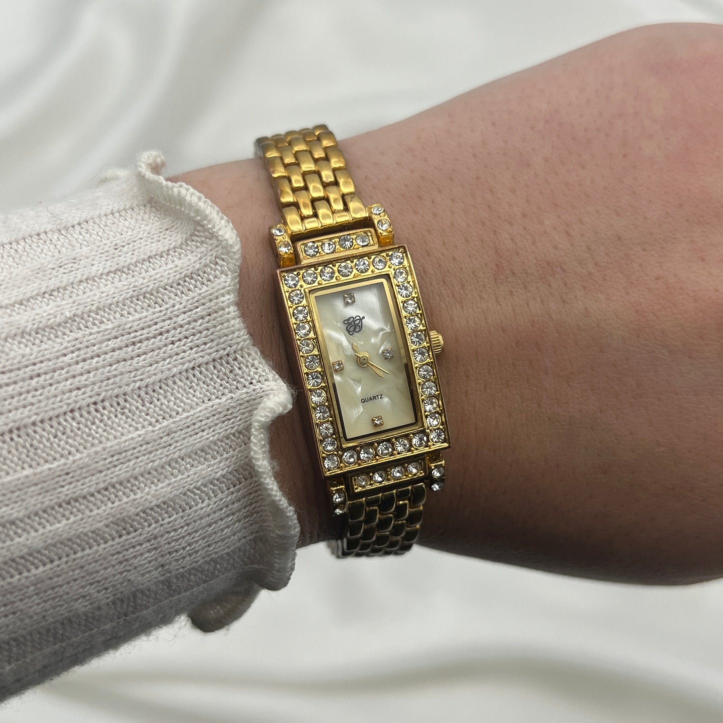 Stunning Diamanté Gold Tone Watch with Mother of Pearl Dial