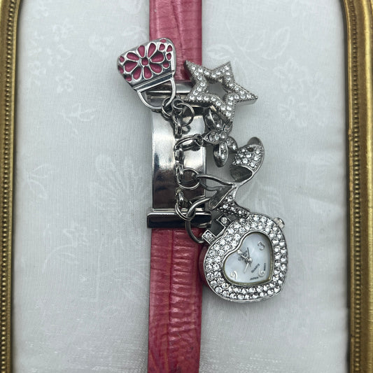 Adorable Heart Charm Pink Leather Watch