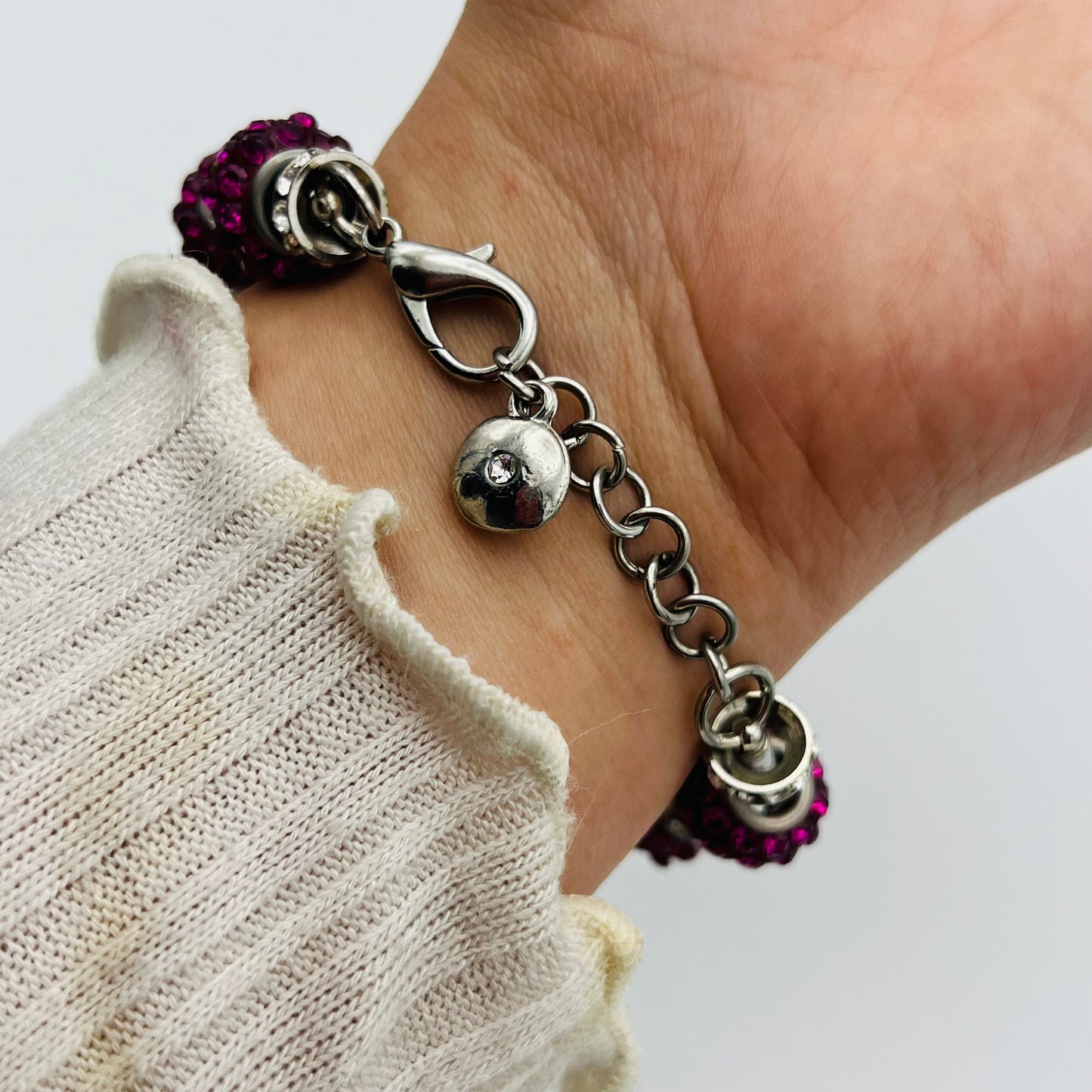 Silver-Toned Watch with Pink Gemstones