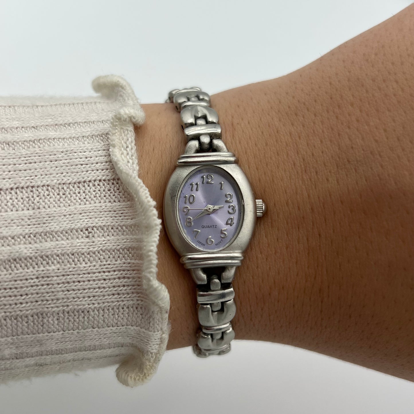 Silver-Toned Watch with Lilac Dial