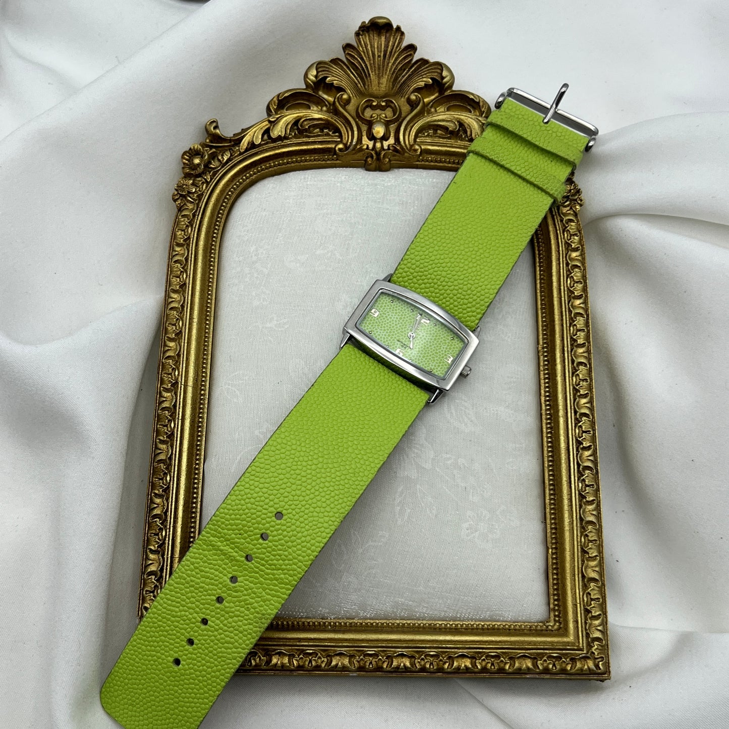 Green Textured Leather Watch