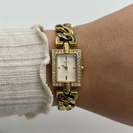 Gold-Toned Diamanté Guess Chain Watch