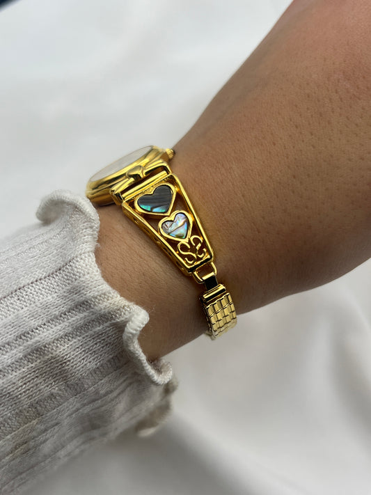 Abalone Gold-Tone Heart Watch