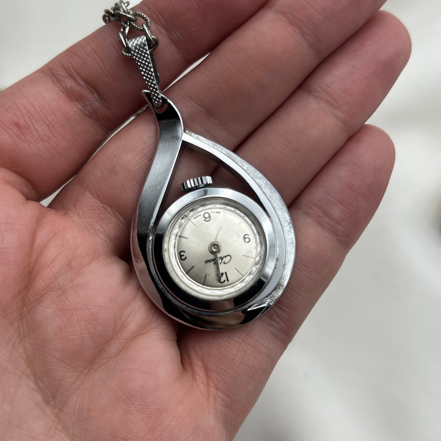 Tear Drop Watch Pendant Necklace