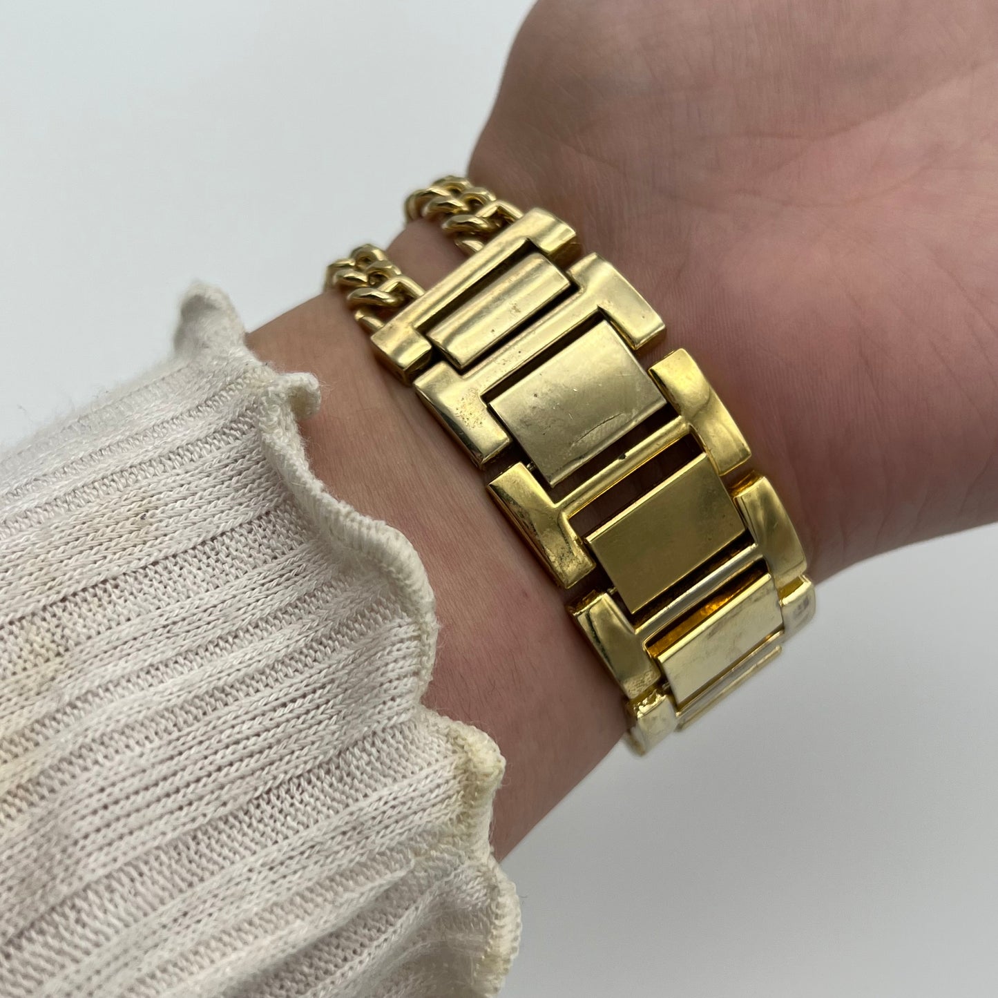 Gold-Toned Watch with Chain Strap