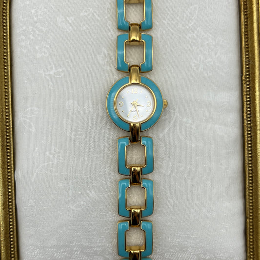 Blue Detailed Gold-Tone Watch