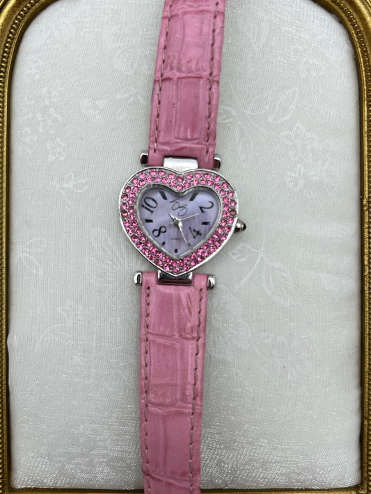 Pink Heart Leather Watch
