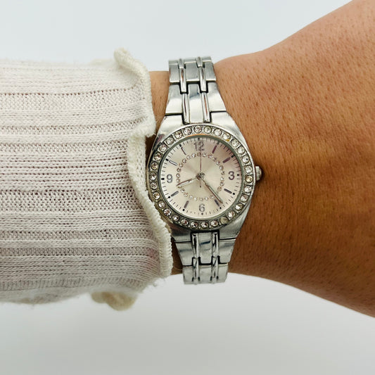 Diamanté Silver-Toned Watch