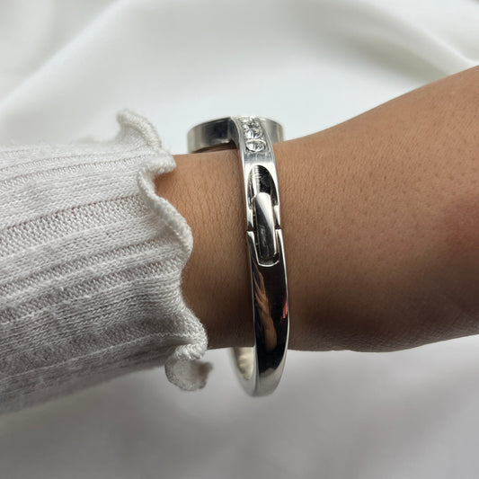 Diamanté Silver-Tone Bangle Watch