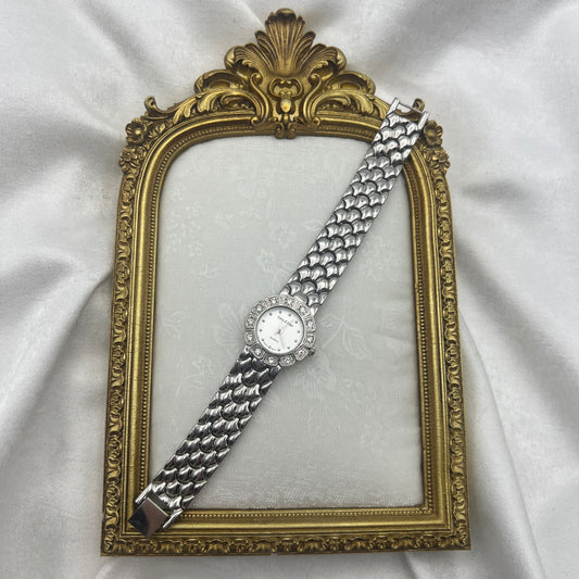 Silver-Toned Diamanté Flower Watch