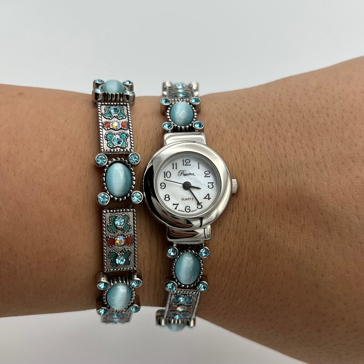 RARE Blue Detailed Watch & Bracelet Set