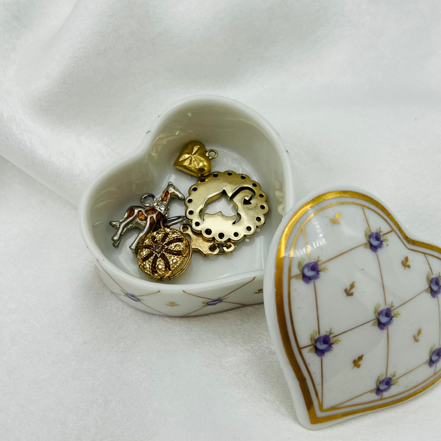 Purple Flower Heart Trinket Dish