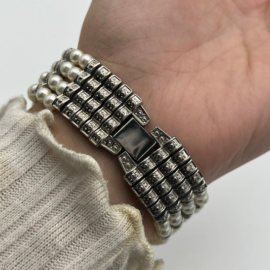 Silver-Toned Pearl Watch