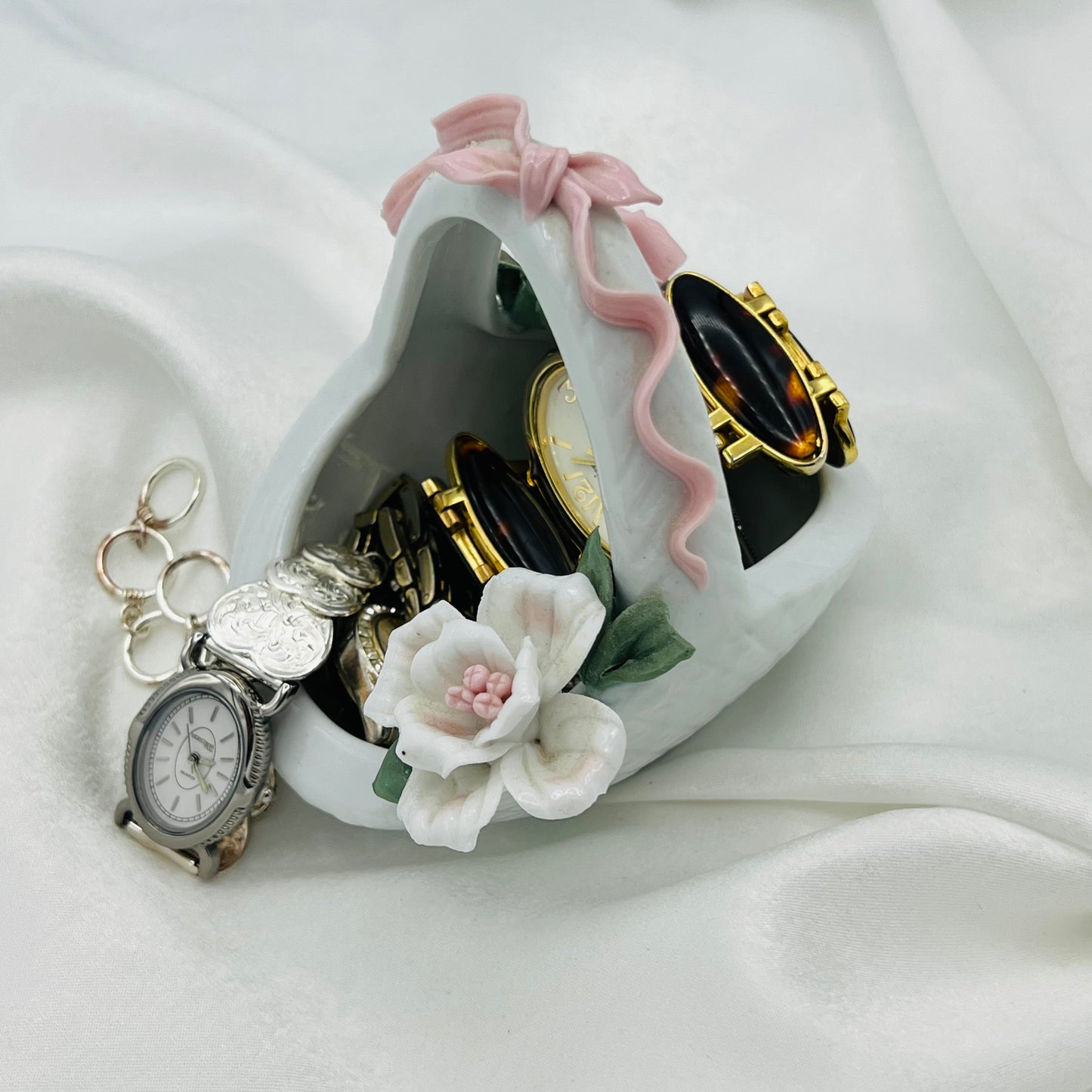 Vintage Coquette Porcelain Trinket Basket