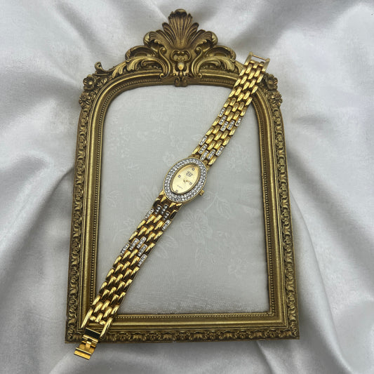 Elizabeth Taylor Gold Tone Watch with Oval Diamanté Dial