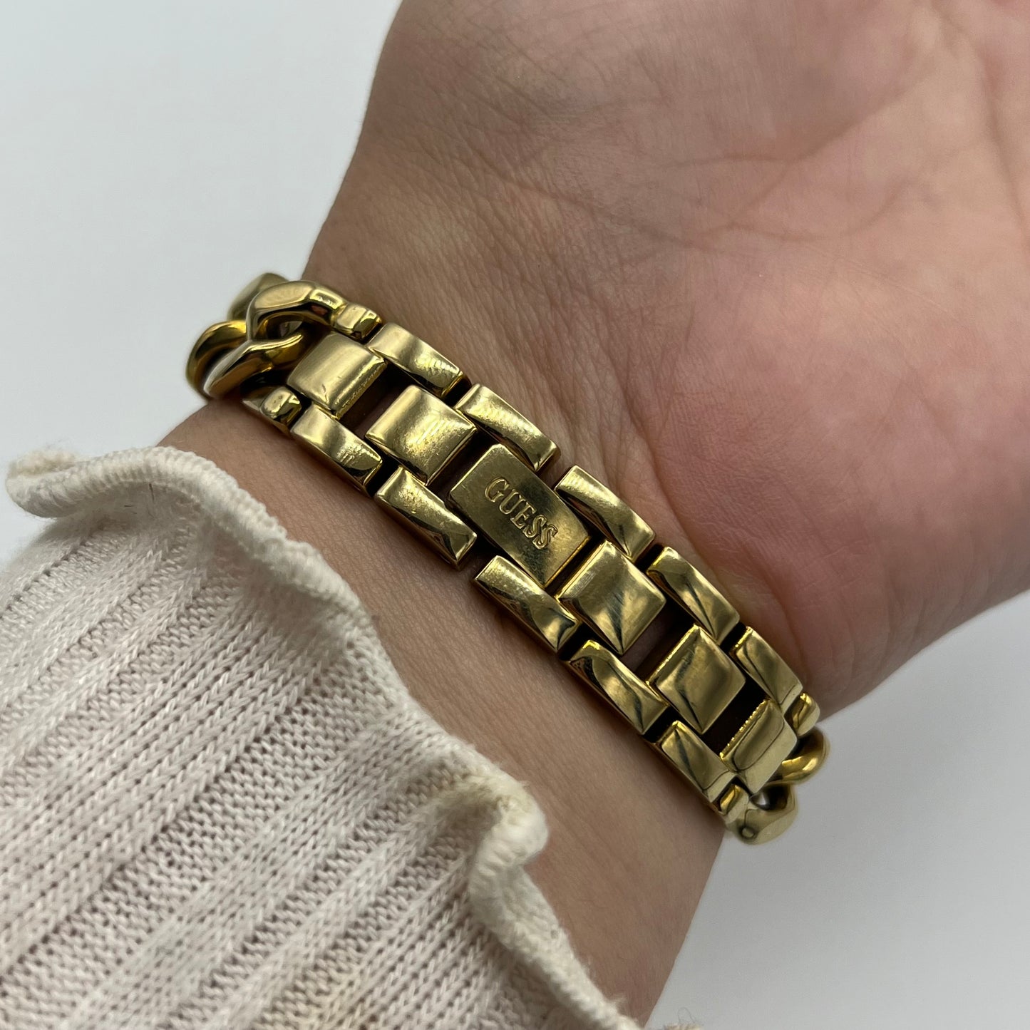 Gold-Toned Diamanté Guess Chain Watch
