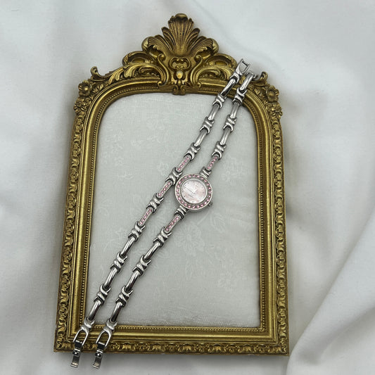 Pink Pearlized Diamanté Watch and Bracelet Set