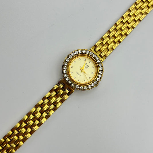 Elizabeth Taylor Gold-Toned Watch with Diamanté Bezel Dial