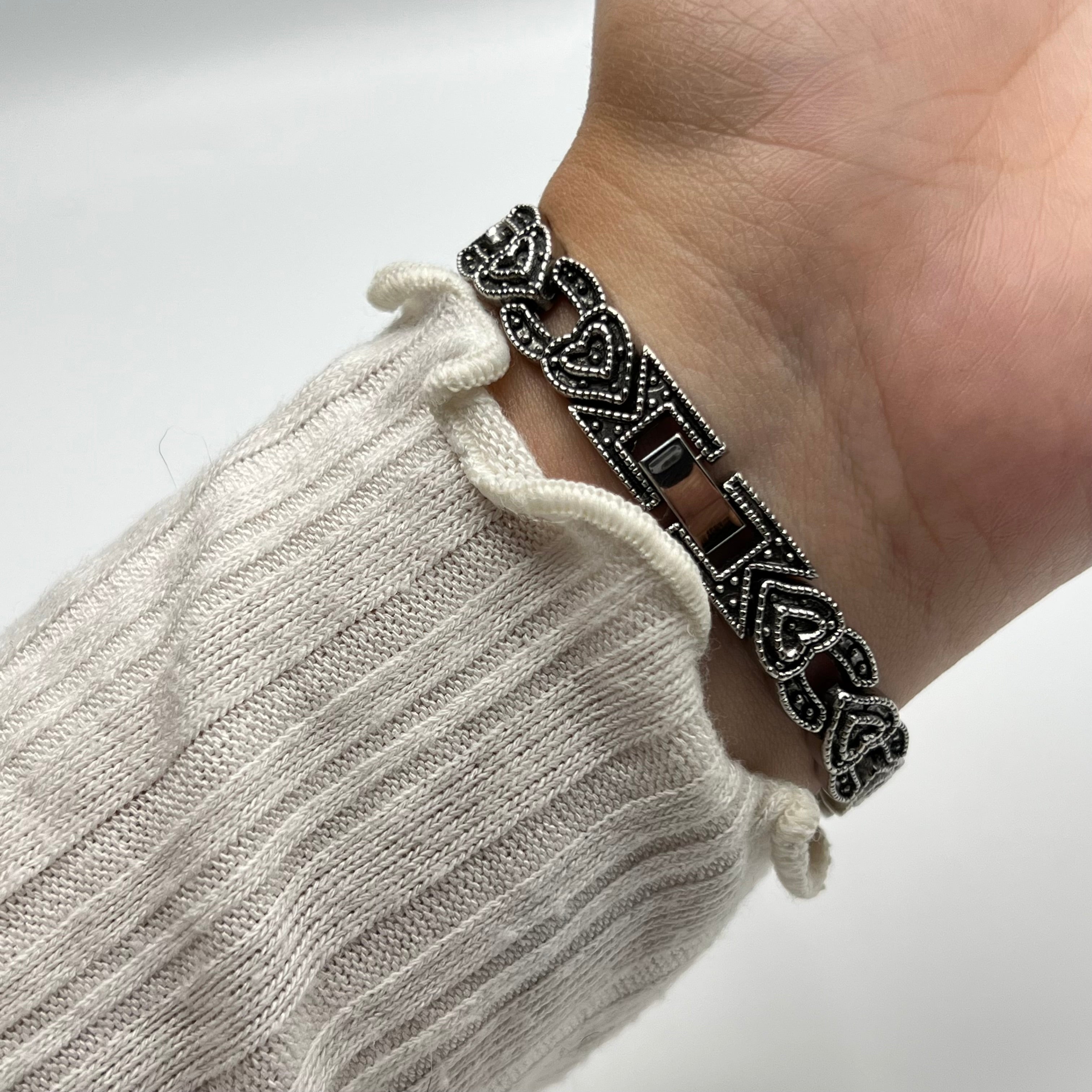 🩶 Silver-Toned Heart Art Deco Watch
