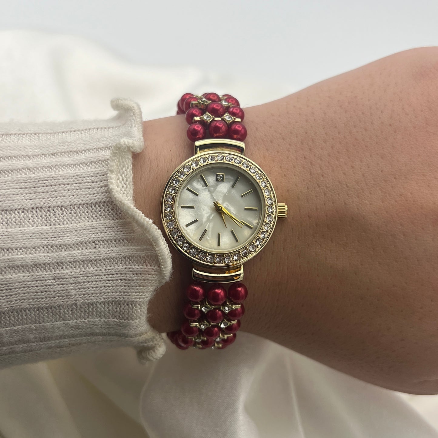 Red Beaded Diamanté Watch