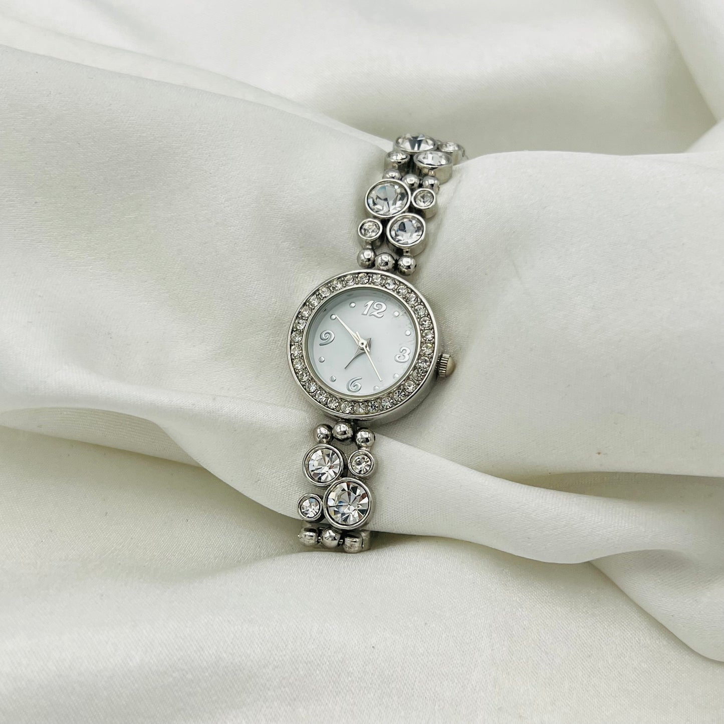 Diamanté Silver-Toned Watch