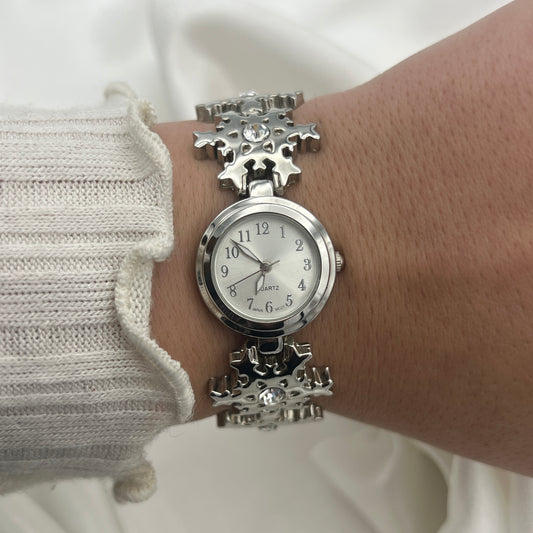 Silver-Toned Snowflake Watch