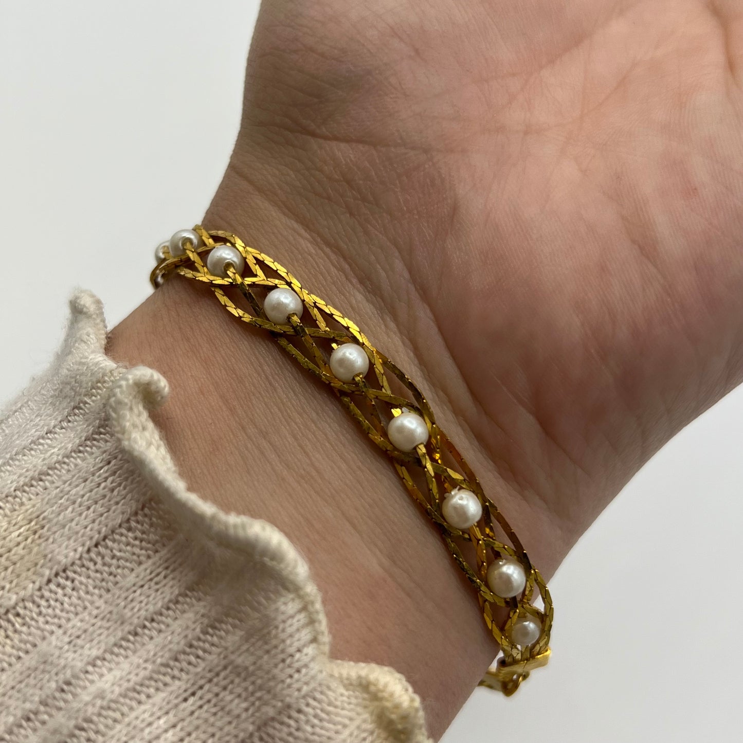Gold-Toned Braided Pearl Bracelet
