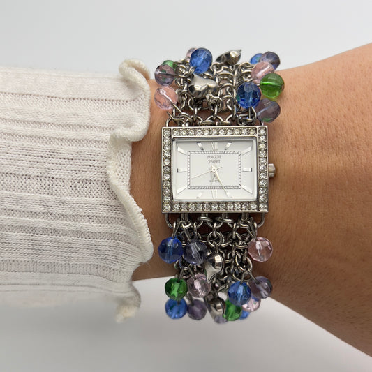 Silver-Toned Watch with Charms