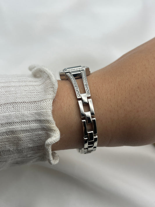Guess Silver-Tone Diamanté Raised Bezel Watch
