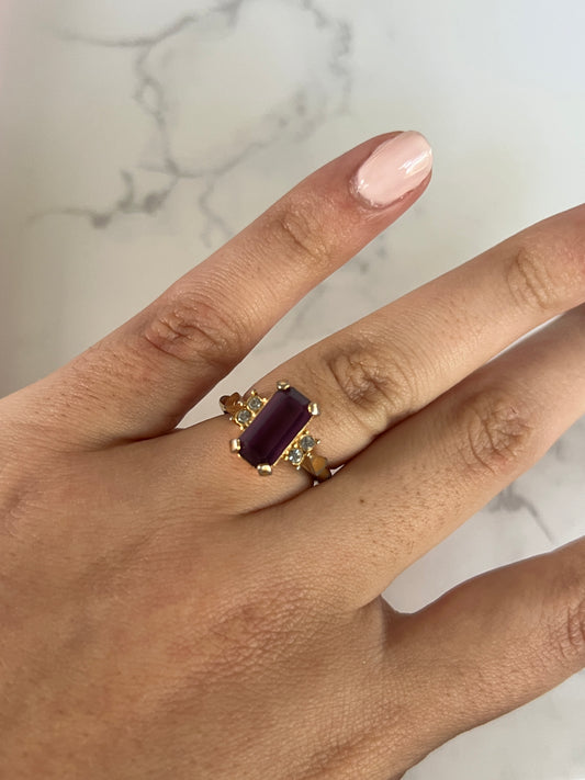 1975 Avon Amethyst Glass Art Deco Rectangular Ring