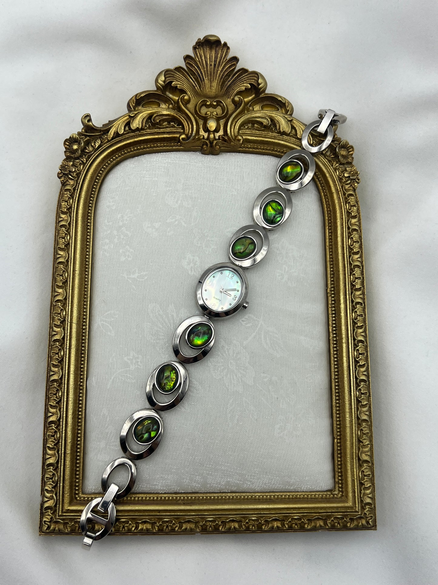 Silver-Tone Abalone Watch with Mother of Pearl Dial