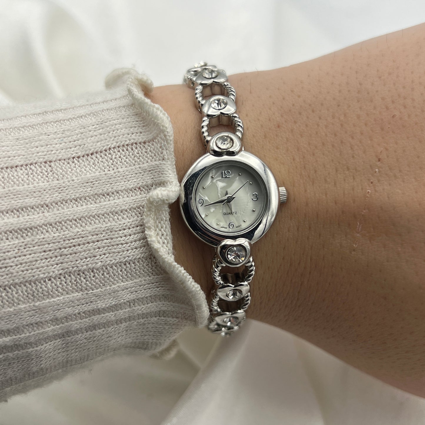 Silver Diamanté Heart Watch
