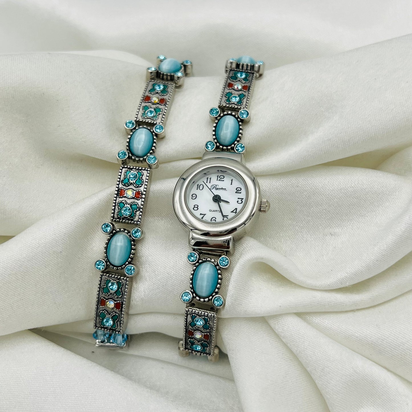 RARE Blue Detailed Watch & Bracelet Set