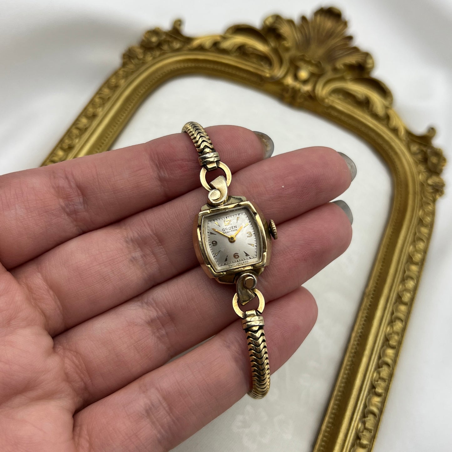 Dainty Gruen 10k Gold Plated Bezel Watch