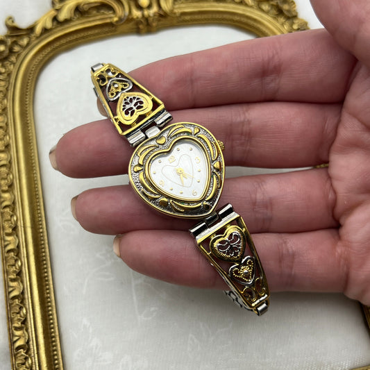 Intricate Two Tone Heart Dial Watch